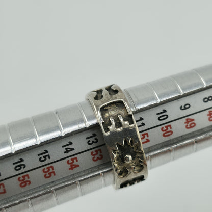 Vintage Sterling Silver 925 Native Style Story Ring Sz 6 Pictogram Band Abstract