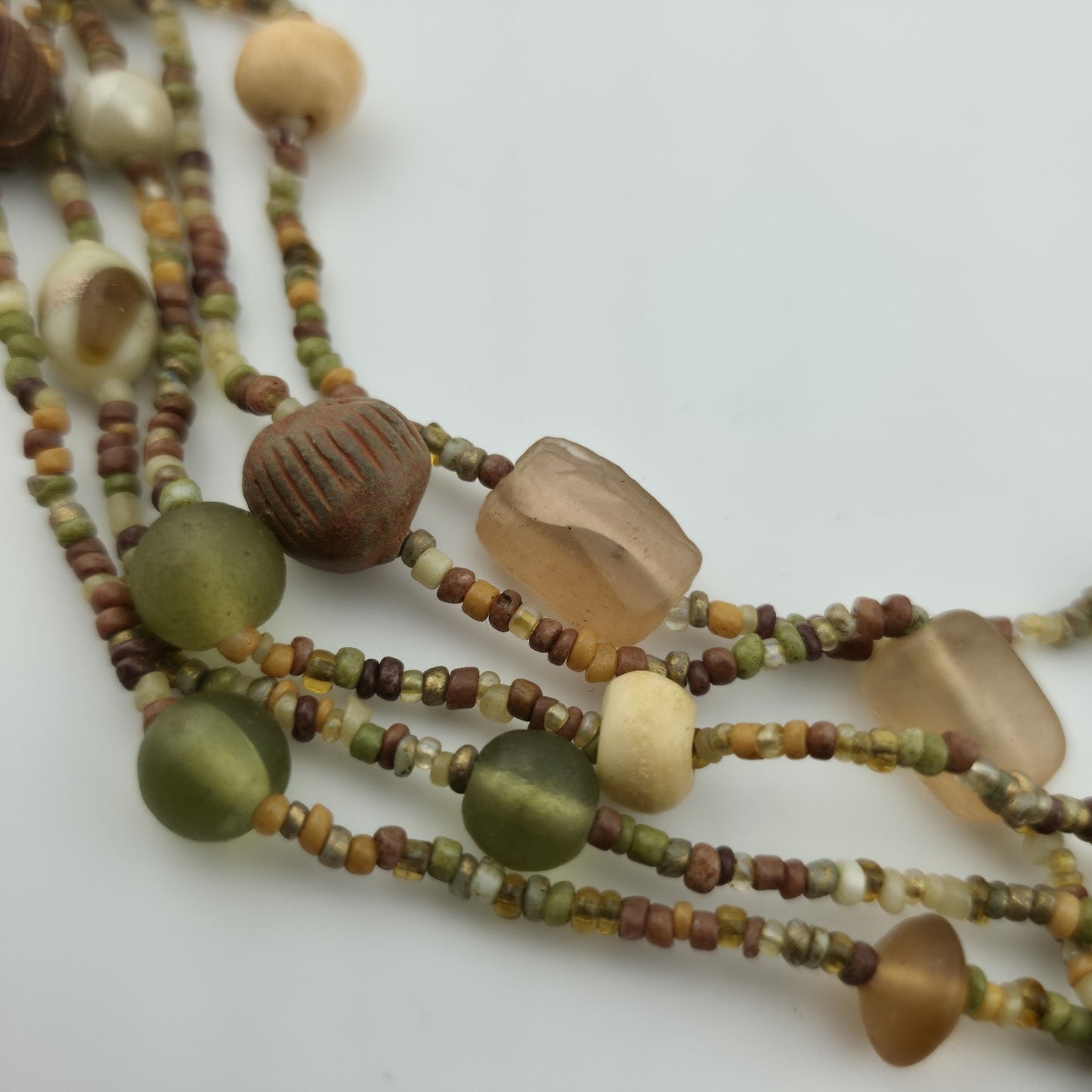 Necklace Artisan Mix Media Beaded Art Glass Earthy Boho 30" 1950s Vintage