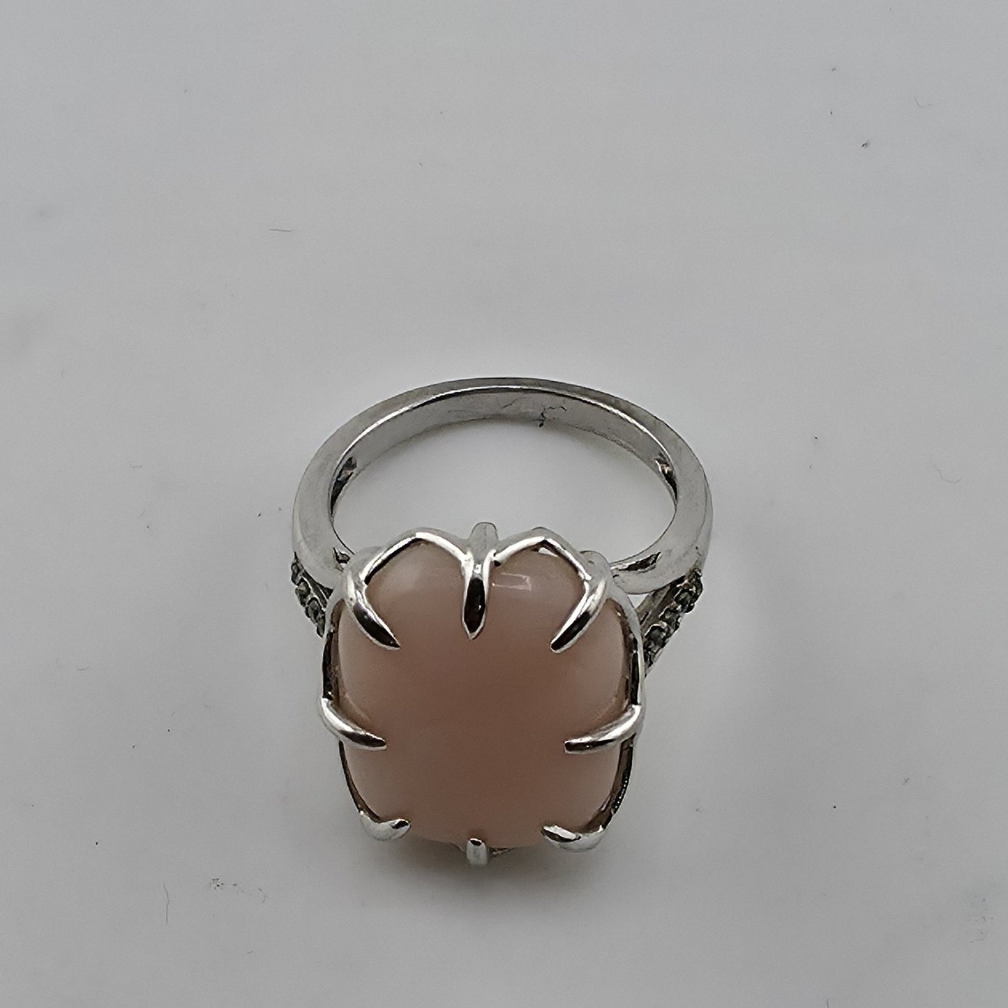 Sterling Silver 925 Pink Cabochon Oval Ring Size 5 Statement Cocktail Ring