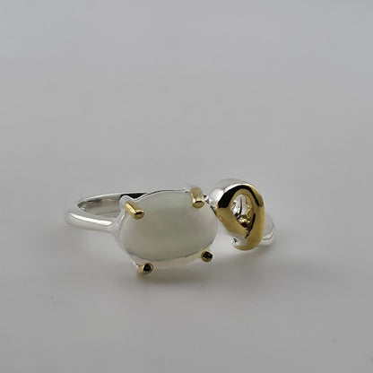 Natural Opal Ring 925 Sterling Silver Unique Gold Accent Size 5.25 Jewelry