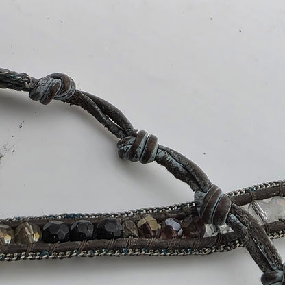 Nakamol Woven Hematite Quartz Bead Necklace / Wrap Bracelet Brown 35”
