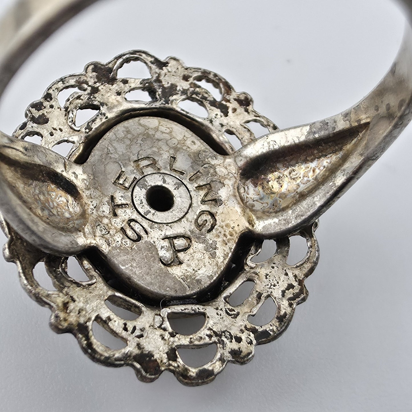 Vintage Mid Century Sterling Silver Black Onyx Ring Size 6.5 Filigree Statement