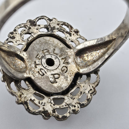 Vintage Mid Century Sterling Silver Black Onyx Ring Size 6.5 Filigree Statement