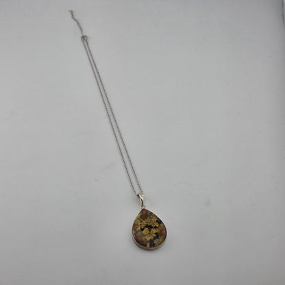 Vintage ATI Mexico 925 Sterling Silver Pressed Flower Resin Pendant Necklace 18