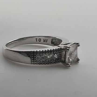 Sterling Silver Princess Cut CZ Ring Size 9.75 Wedding Engagement Jewelry
