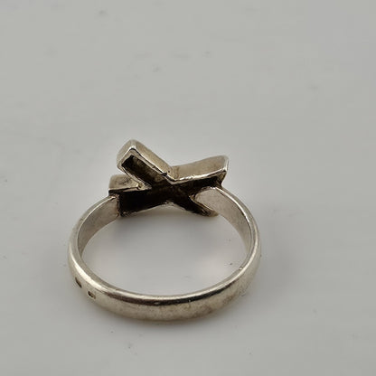 Sterling Silver Abstract Criss Cross Ring Size 6.5 Modern Geometric 925 Artisan