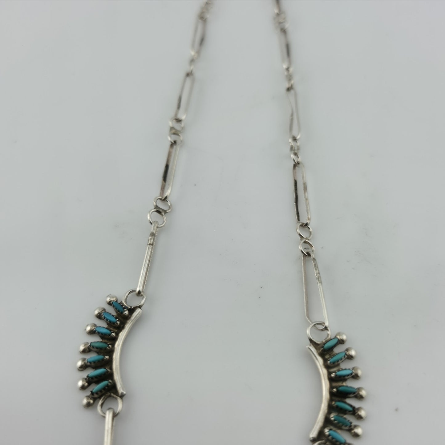 Vintage EDDAKIE Sterling Silver Turquoise Necklace Native American 14” 12g Zuni