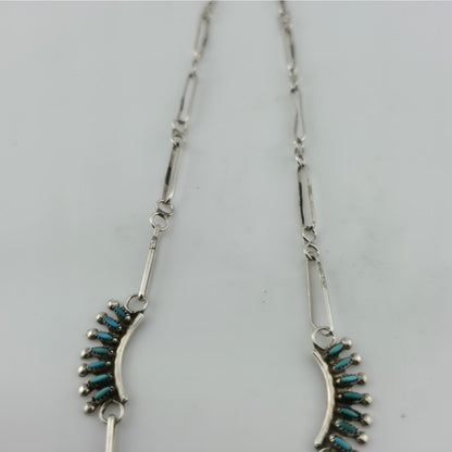 Vintage EDDAKIE Sterling Silver Turquoise Necklace Native American 14” 12g Zuni