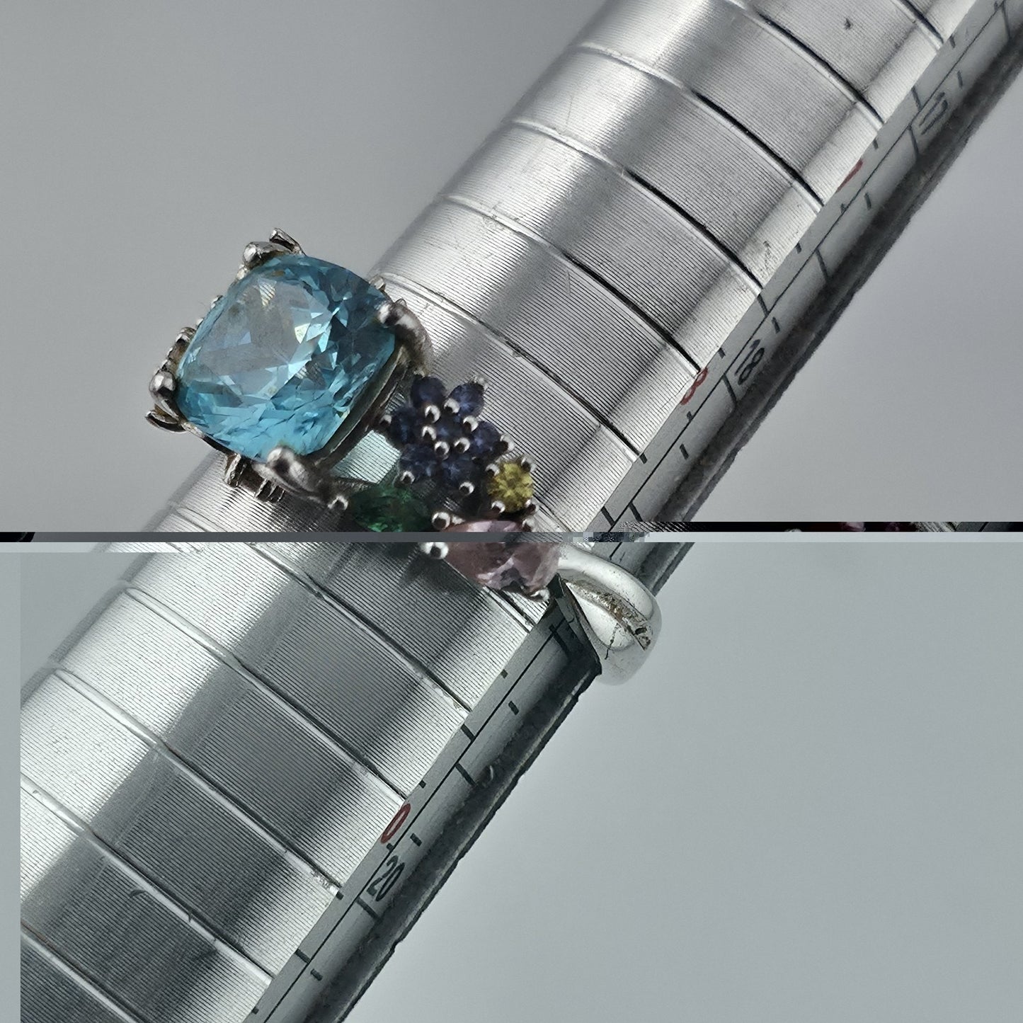 Thomas Kinkade BGE 925 Sterling Silver Multi Gem Floral Ring Blue Stone Size 9