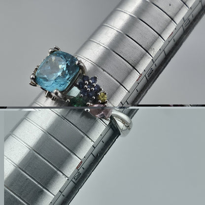 Thomas Kinkade BGE 925 Sterling Silver Multi Gem Floral Ring Blue Stone Size 9