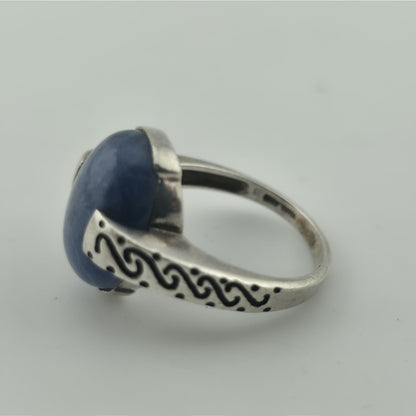 Vintage 925 Sterling Silver Sodalite Cabochon Statement Ring Size 8 Jewelry