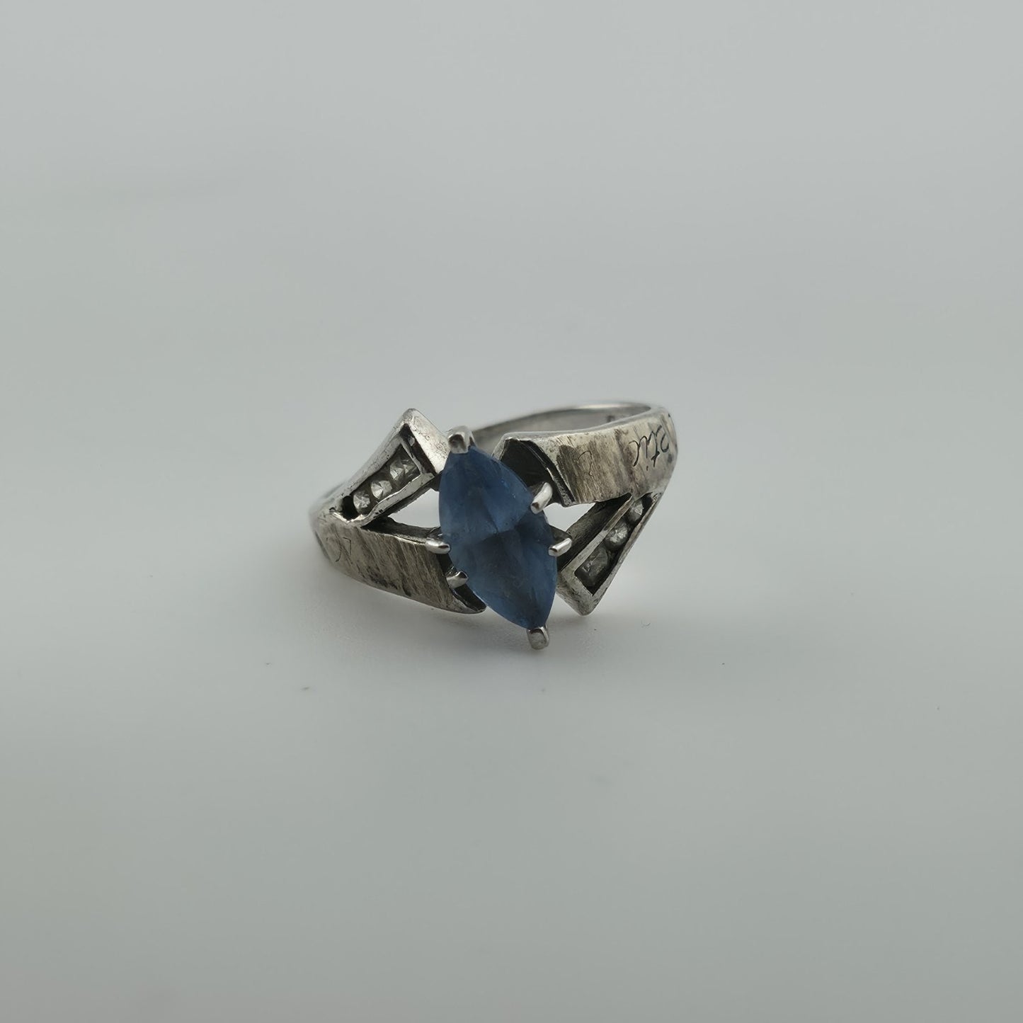 ELT Sterling Silver Blue Marquise Stone Ring Art Deco Style Size 6.25 Vintage