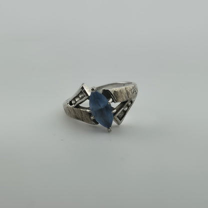 ELT Sterling Silver Blue Marquise Stone Ring Art Deco Style Size 6.25 Vintage