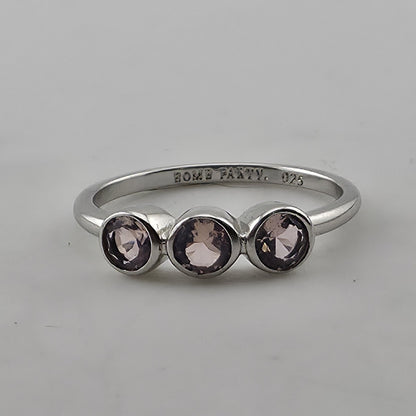 Bomb Party 925 Sterling Silver Purple Amethyst 3 Stone Ring Size 8 Bezel Set