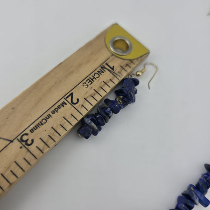 Lapis Lazuli Chip Bead Multi Strand Necklace & Dangle Earrings Set