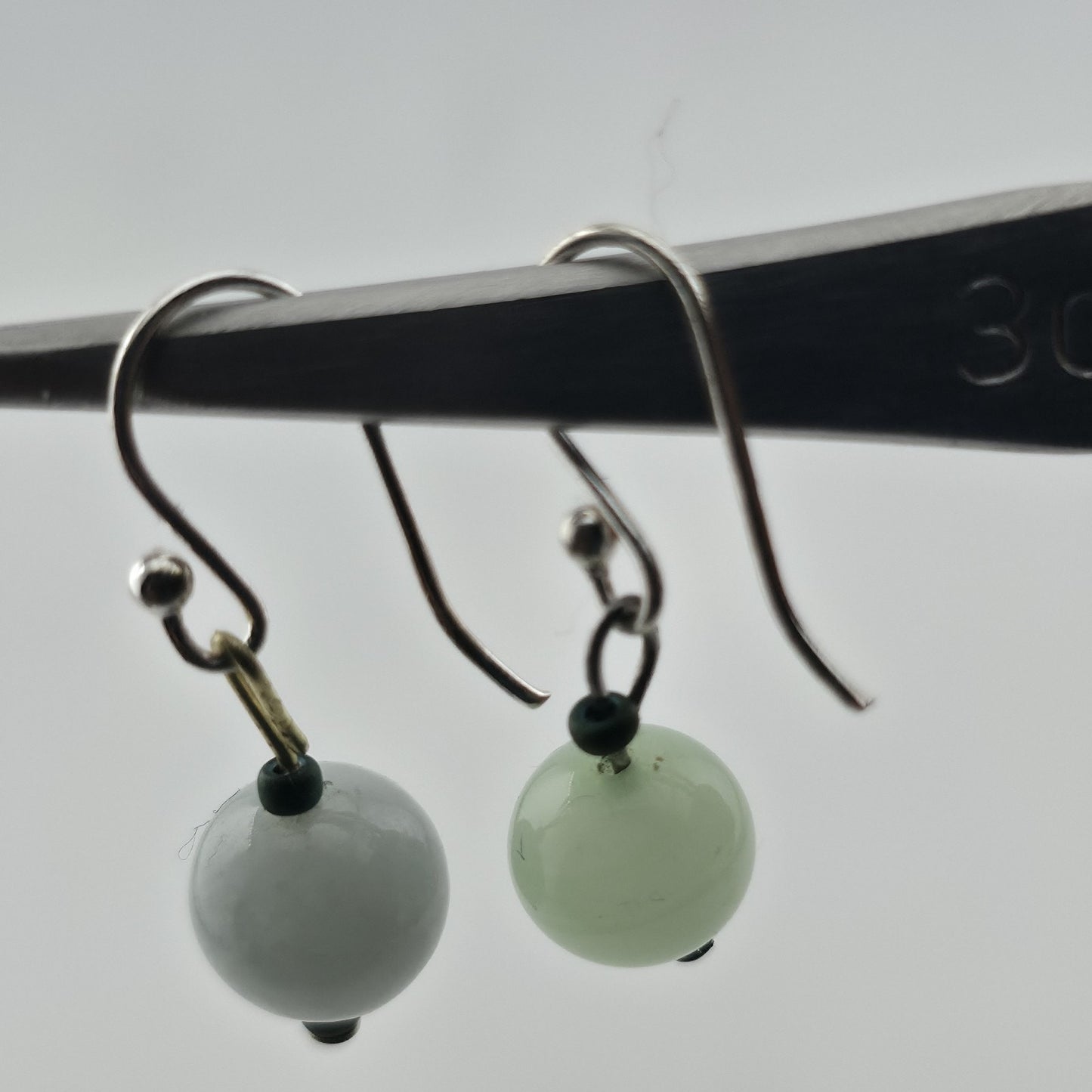 Mismatched Stone Bead Earrings Green Blue Dangle Silver Tone Boho Jewelry