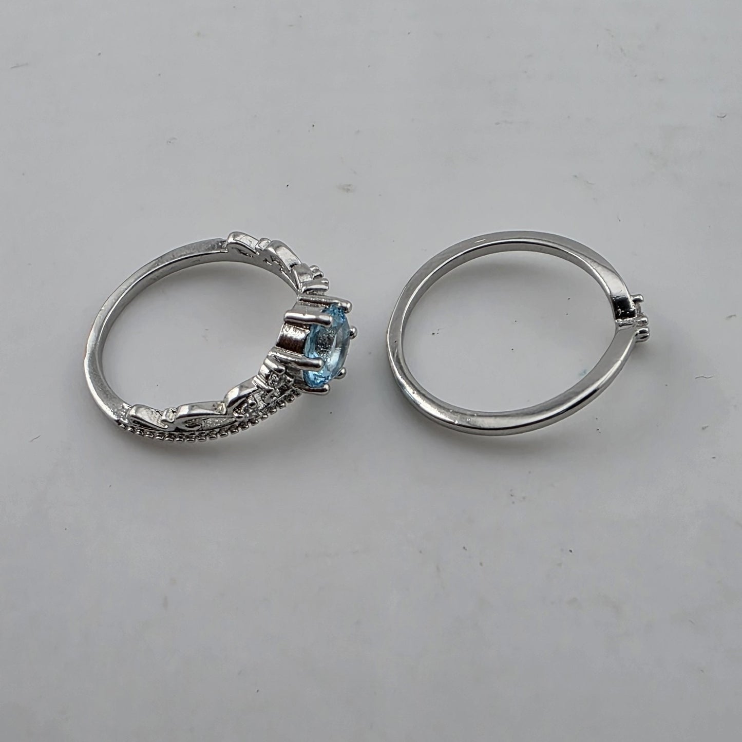 Silver Tone Blue Stone Tiara Ring Set 2 Pcs Size 7 New Cute Fashion costume
