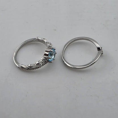 Silver Tone Blue Stone Tiara Ring Set 2 Pcs Size 7 New Cute Fashion costume