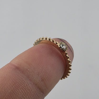 Ring Fashion Dainty Gold Tone Solitaire Clear Stone Textured Stackable Band 7.5