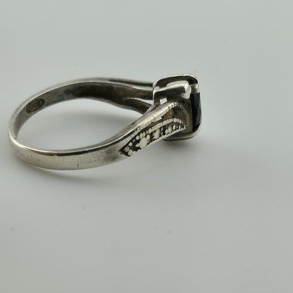 Vintage Avon Sterling Silver 925 Black Stone Ring Marquise Size 7.25