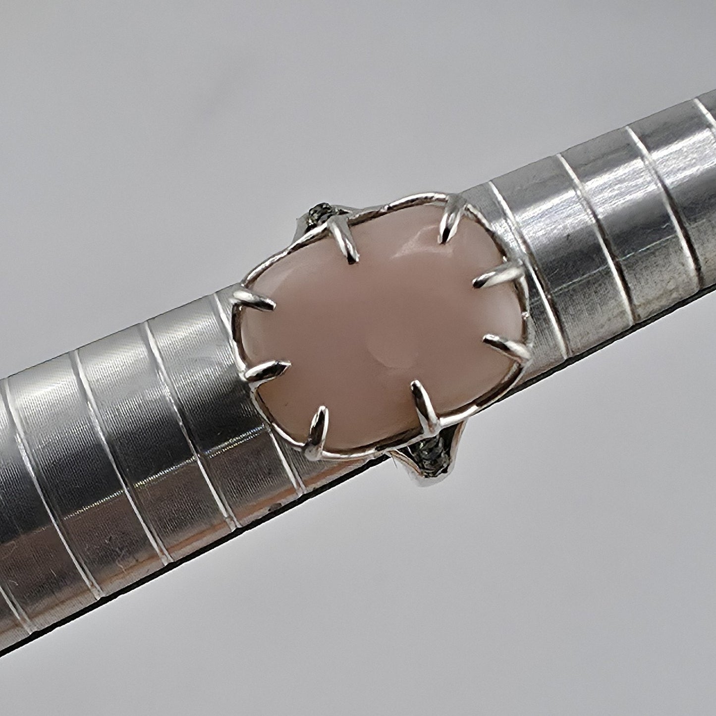 Sterling Silver 925 Pink Cabochon Oval Ring Size 5 Statement Cocktail Ring