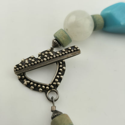 Sterling Silver Flux Stone Beaded Bracelet 6.5” Blue Green Simulated Stones