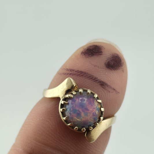 10K Yellow Gold Opal Ring Size 6.5 Vintage BDA Fiery Opal Statement Ring Vintage