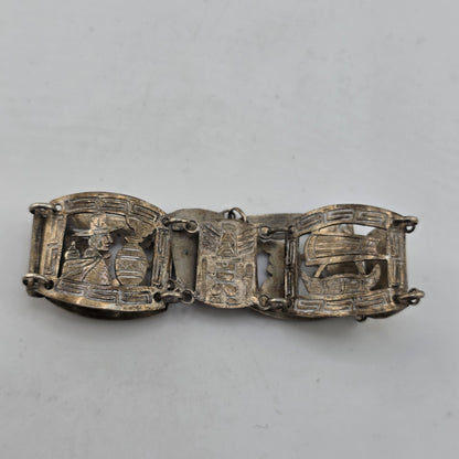 Vintage Sterling Peruvian Story Panel Link Bracelet Cultural Motif Design 15.5g