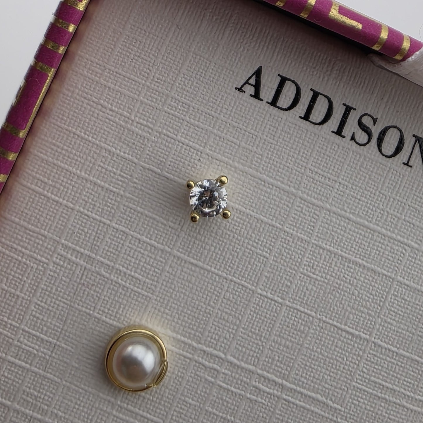 Addison Blvd Sterling Silver Stud Earrings Set CZ Pearl MOP Heart Gold Tone New