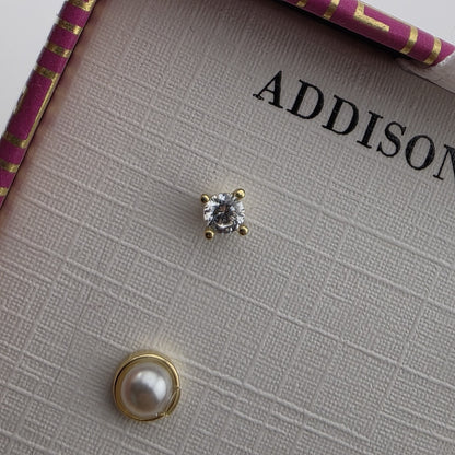 Addison Blvd Sterling Silver Stud Earrings Set CZ Pearl MOP Heart Gold Tone New