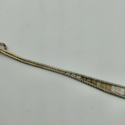 Sterling Silver Bracelet Two Tone Bracelet Panel Link 7" Vintage