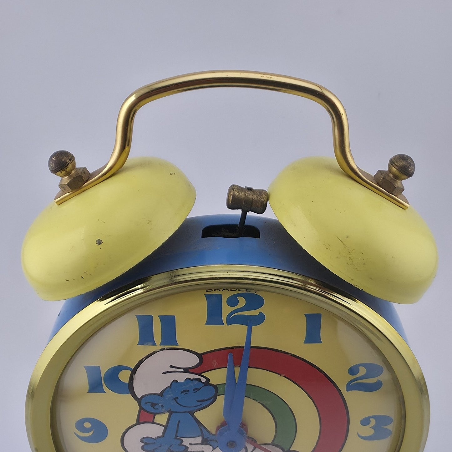 Smurf Double Bell Alarm Clock Bradley Time Blue Yellow Tested Runs Vintage