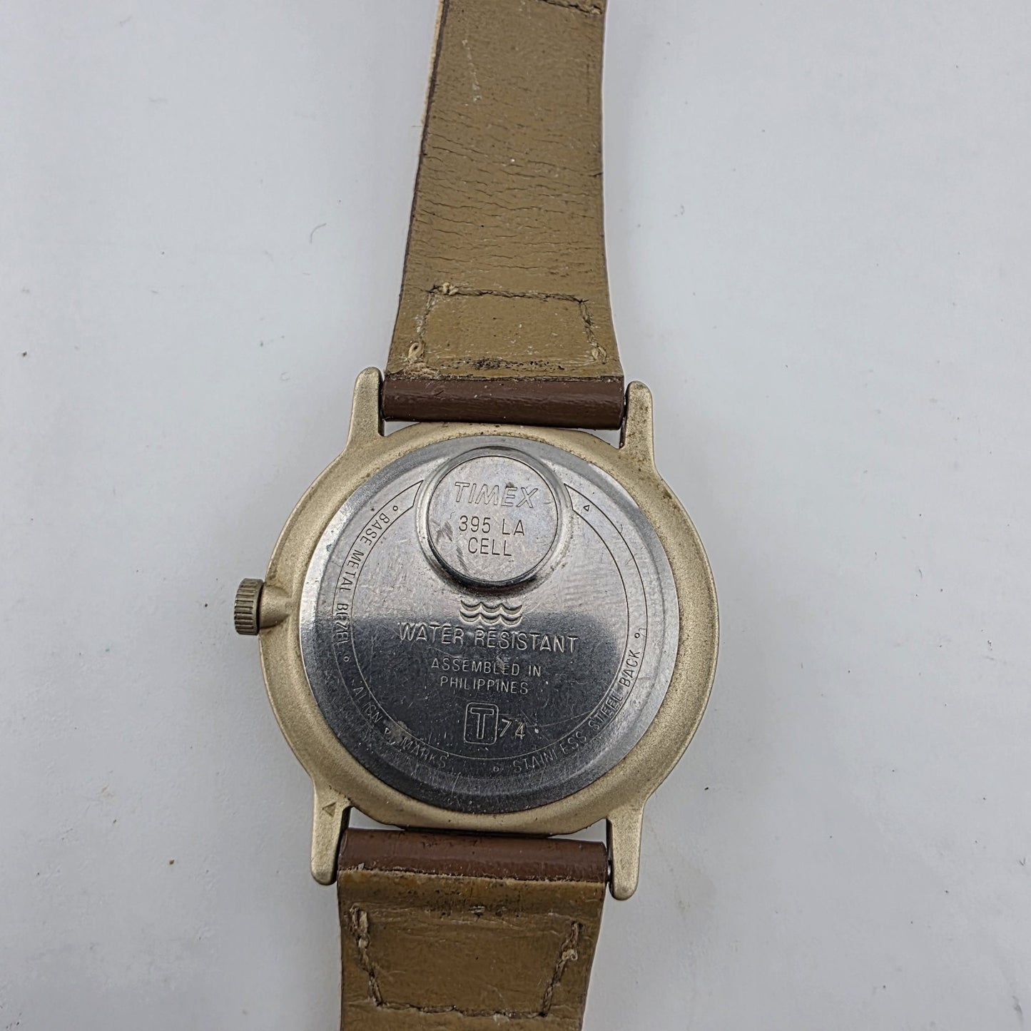 Timex Quartz Watch Beige Dial Date Brown Canvas Leather Strap Working