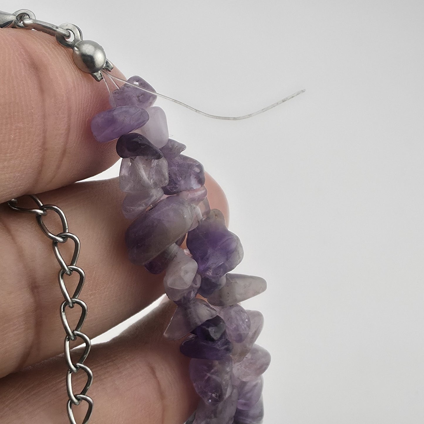 Purple Amethyst Multiple Strand Chip Necklace 20" Toggle Clasp Statement Piece