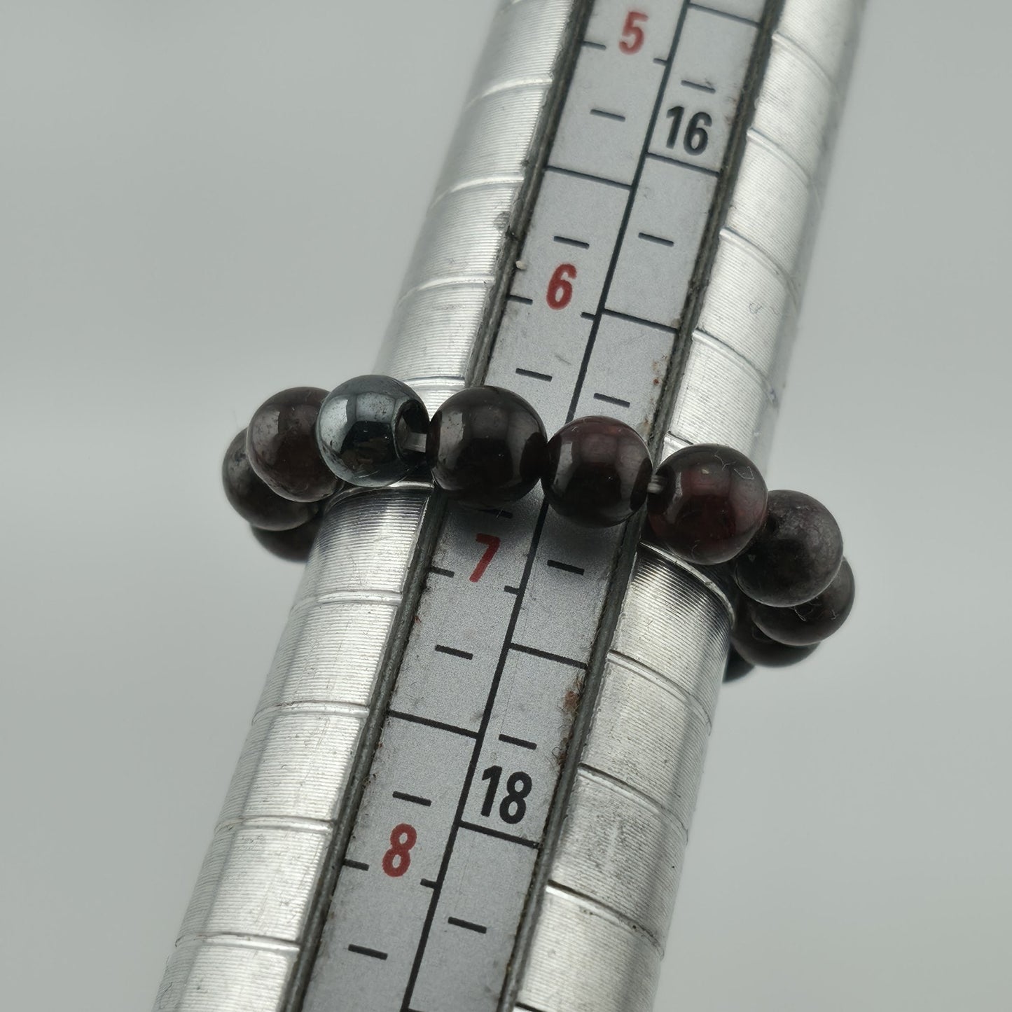 Garnet Beaded Bracelet Natural Stone Stretch Dark Red Black Round Beads 6.5 - 7