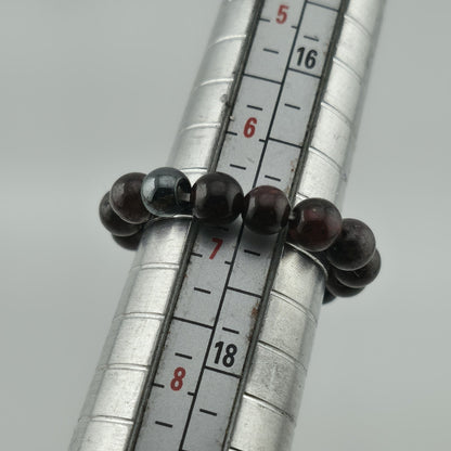 Garnet Beaded Bracelet Natural Stone Stretch Dark Red Black Round Beads 6.5 - 7