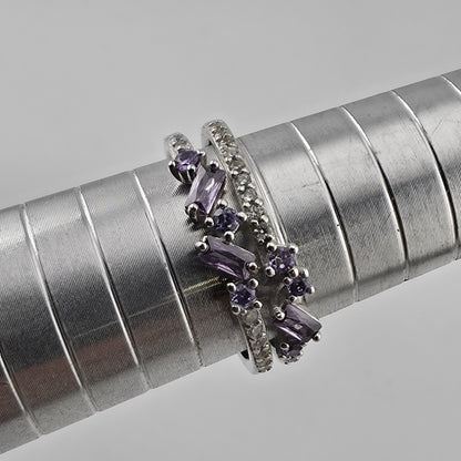 925 Sterling Silver Purple Amethyst Baguette Round Stone Ring Size 9 Split Band
