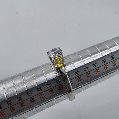 925 Sterling Silver CZ Three Stone Ring Size 8.75 Clear Yellow Stones