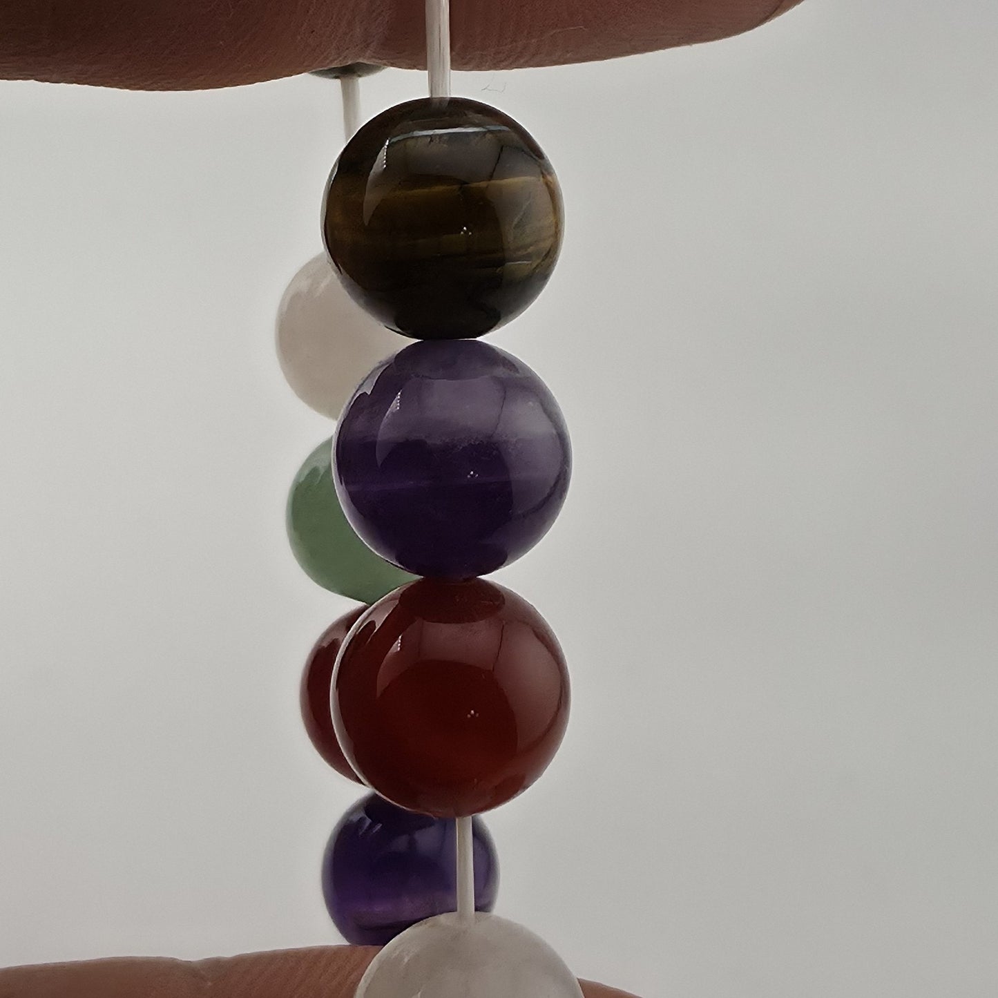 Multi Gemstone Beaded Stretch Bracelet Amethyst Tiger’s Eye Quartz 6.25"