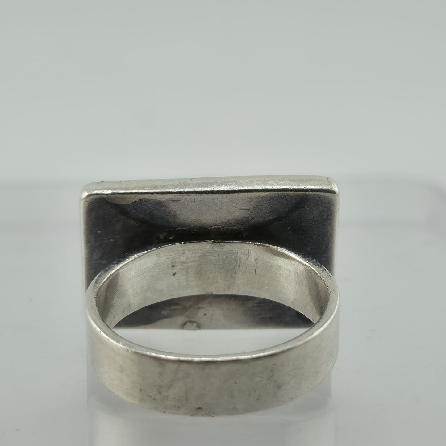 Vintage 950 Silver Green Stone Modernist Statement Ring Size 8.25