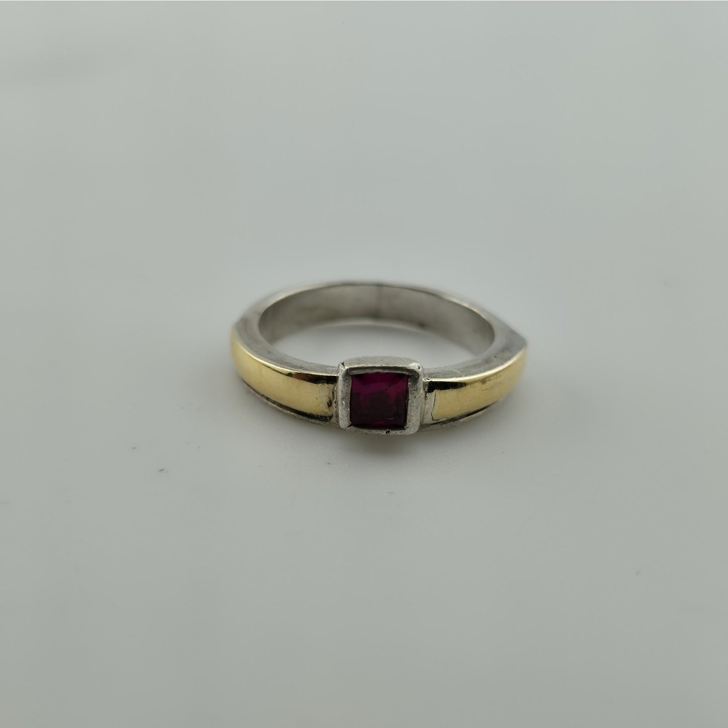 Sterling Silver 18K Gold Band Ruby Ring 6.25 FB Italy Two Tone Stackable Vintage