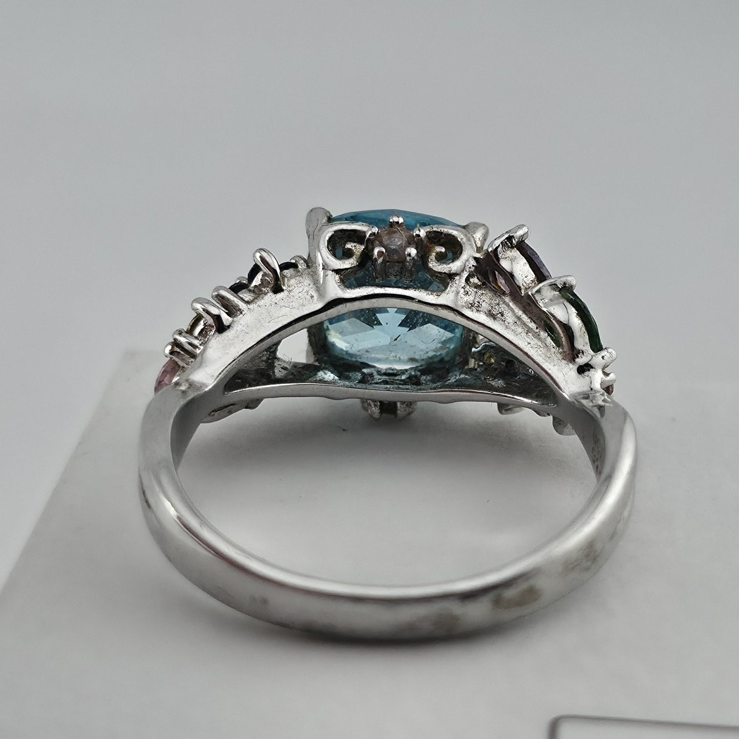 Thomas Kinkade BGE 925 Sterling Silver Multi Gem Floral Ring Blue Stone Size 9
