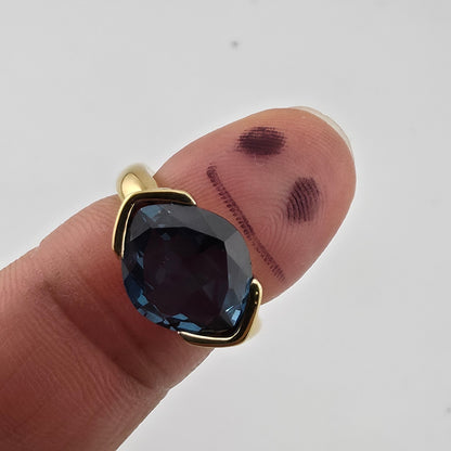 925 Silver Gold Plated Ring Simulated Oval Cut Blue London Topaz Solitaire 5.5