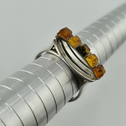 Vintage Baltic Amber Ring 925 Sterling Silver Poland Cognac Honey Sz 7.5