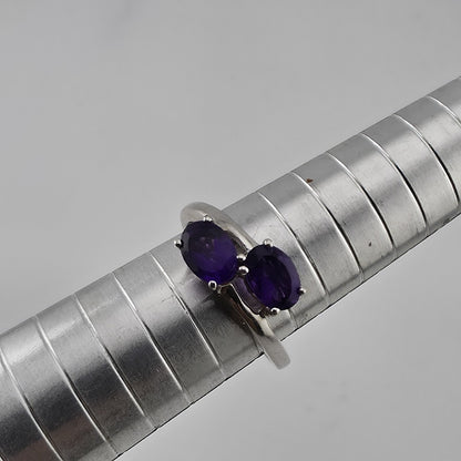 Sterling Silver 925 Amethyst Ring Two Stone Bypass Purple Size 7.75 Jewelry