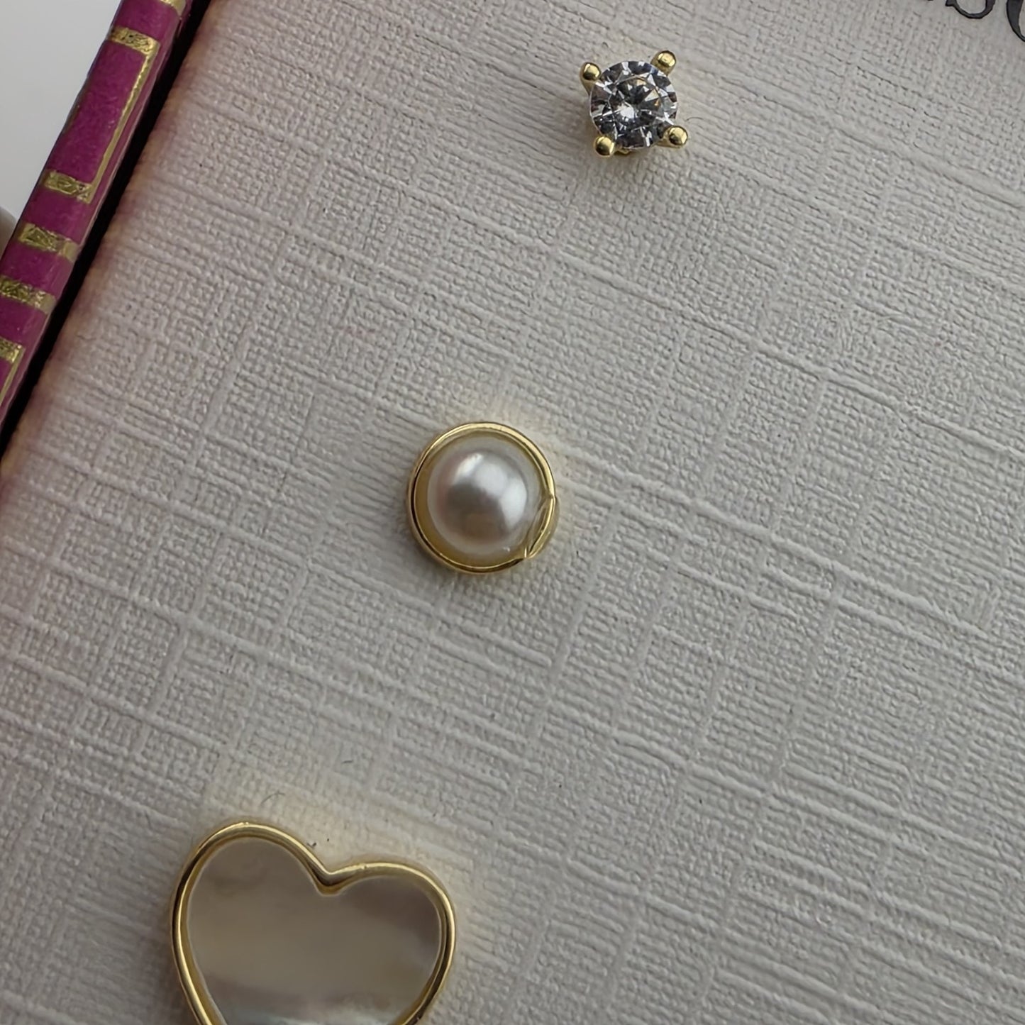 Addison Blvd Sterling Silver Stud Earrings Set CZ Pearl MOP Heart Gold Tone New