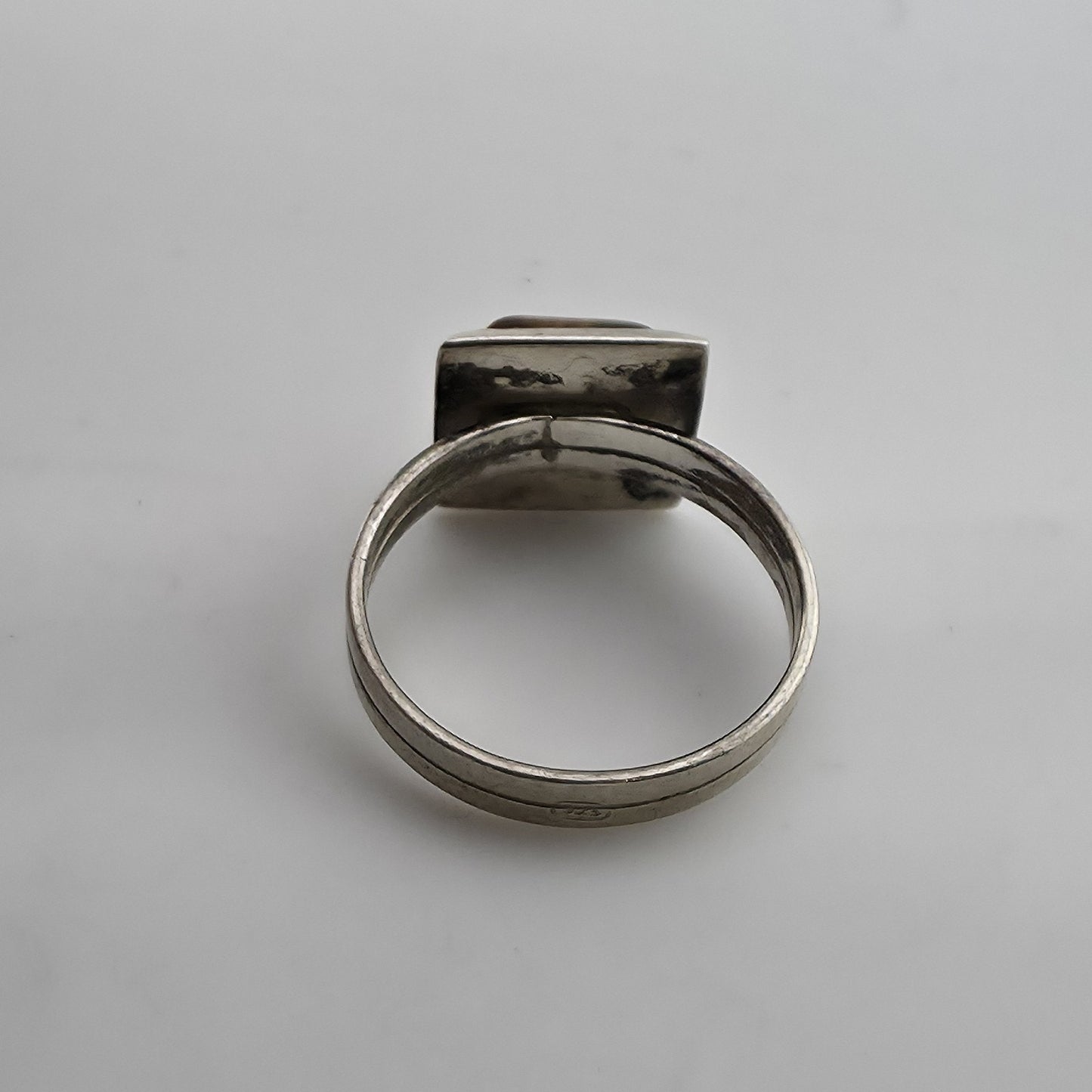 Vintage Sterling Silver Baltic Amber Ring Size 7 Geometric Modernist Statement