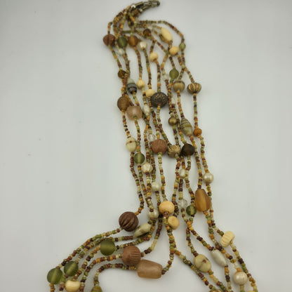 Necklace Artisan Mix Media Beaded Art Glass Earthy Boho 30" 1950s Vintage