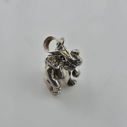 Vintage Sterling Silver 3D Elephant Pendant Charm Raised Trunk Figural Jewelry