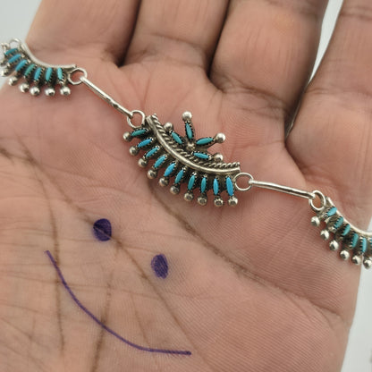 Vintage EDDAKIE Sterling Silver Turquoise Necklace Native American 14” 12g Zuni